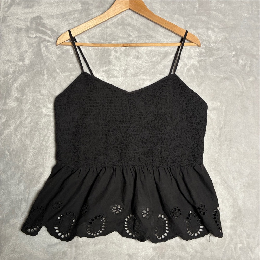 No Boundaries Black Smocked Eyelet Peplum Cami Top XXL 19